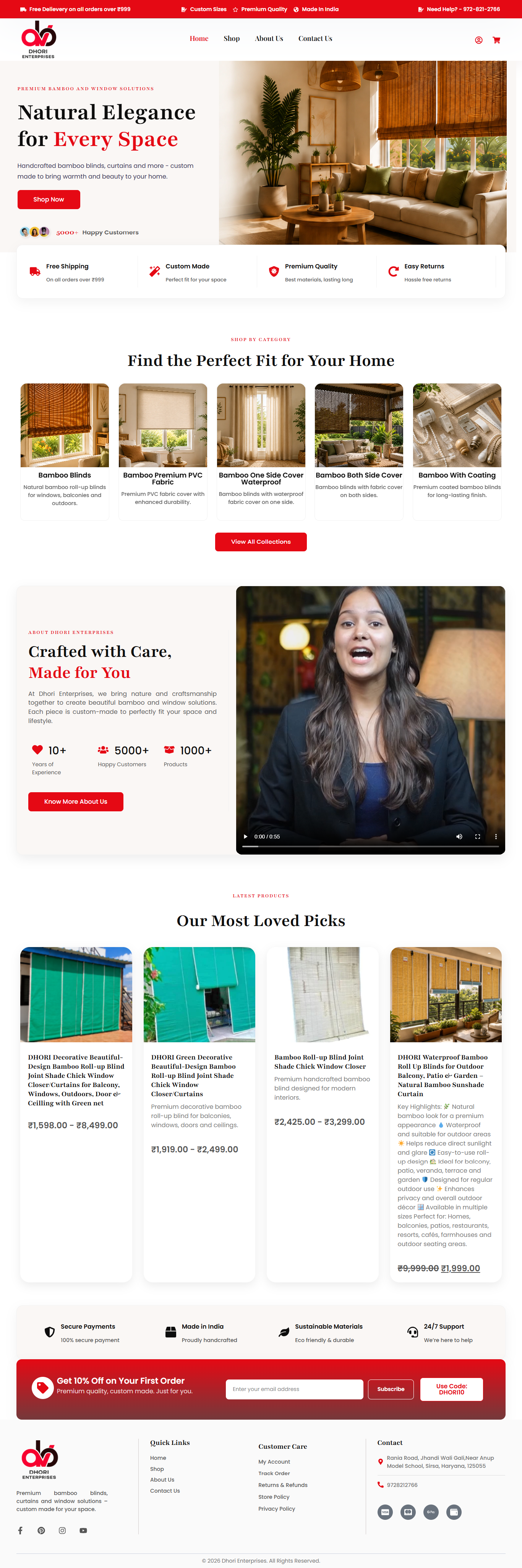 Dhori Enterprises bamboo and window-solutions website homepage