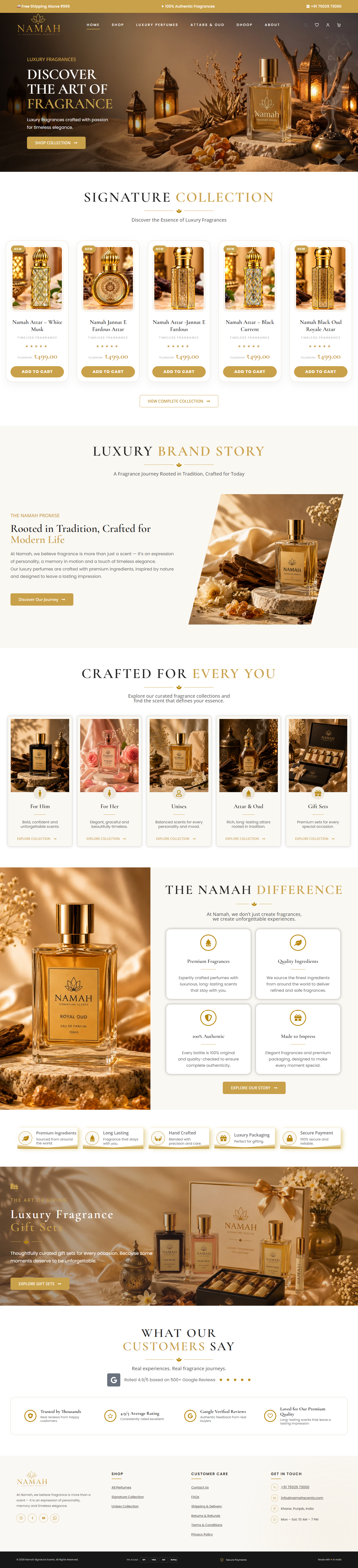 Namah Traders luxury fragrance website homepage